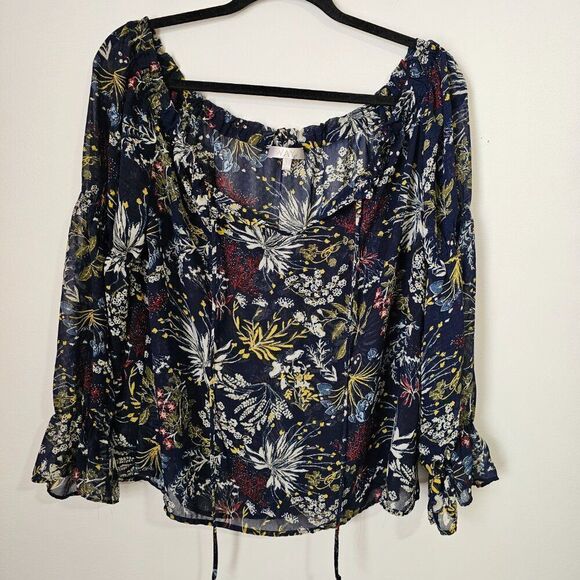 EUC LIKE NEW WAYF FLORAL SPLIT V NECK SHEER LONGSLEEVES TOP SIZE LARGE - Picture 2 of 16